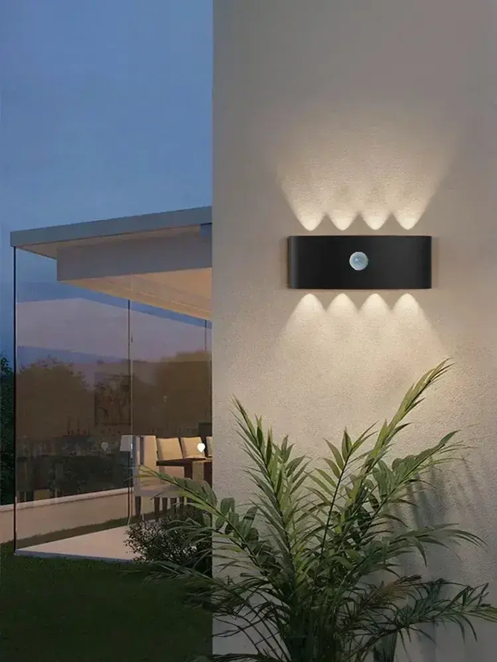 Светильник бра настенный светодиодный уличный с датчиком движения и датчиком освещенности 220в OutFrame 3000K, 8Вт, черный