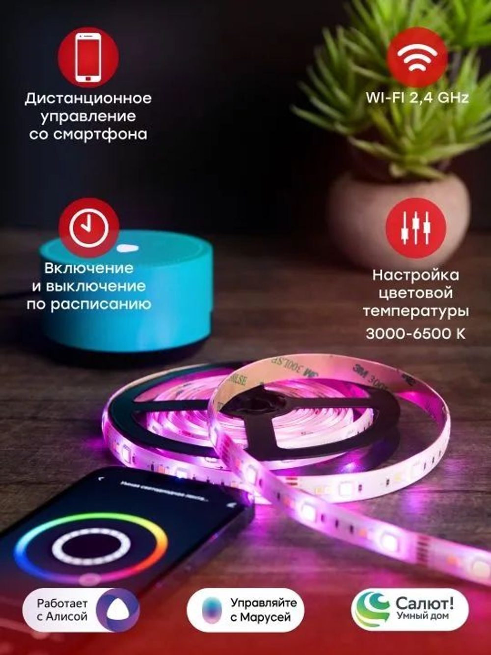 Лента светодиодная умная EKF Connect RGBW 3 м (slswf-3-rgbw)