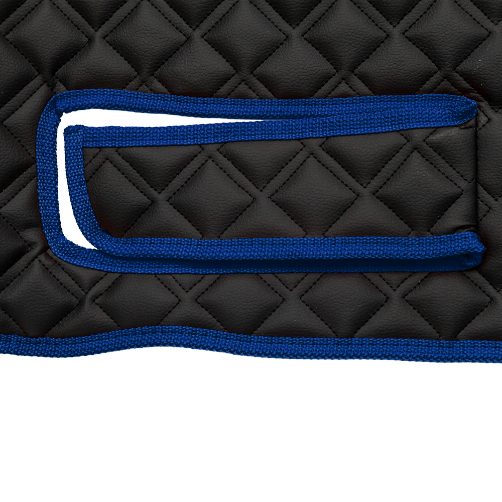 Ковры SHACMAN F3000 (экокожа, черный, синий кант, синяя вышивка)