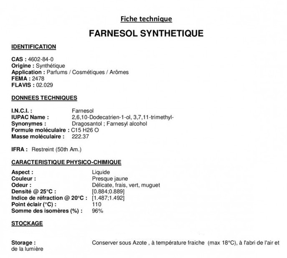 FARNESOL SYNTHETIQUE / ФАРНЕЗОЛ СИТЕТИЧЕСКИЙ CAS 4602-84-0