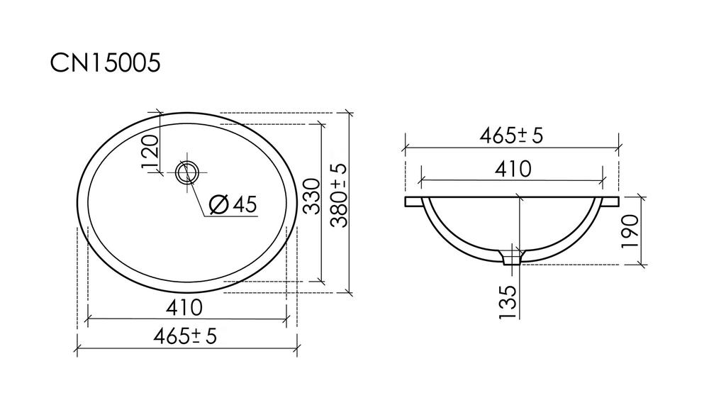 Раковина встраиваемая снизу Ceramicanova Era 465x380x190 мм, с отверстием слива - перелива, белый, арт.CN15005