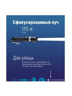 Фонарь аккум. 3Вт LED, линза, зум,анод. алюминий, USB-шнур