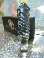 Анальная пробка из стекла с синими вкраплениями - 15,3 см. (Цвет: прозрачный)