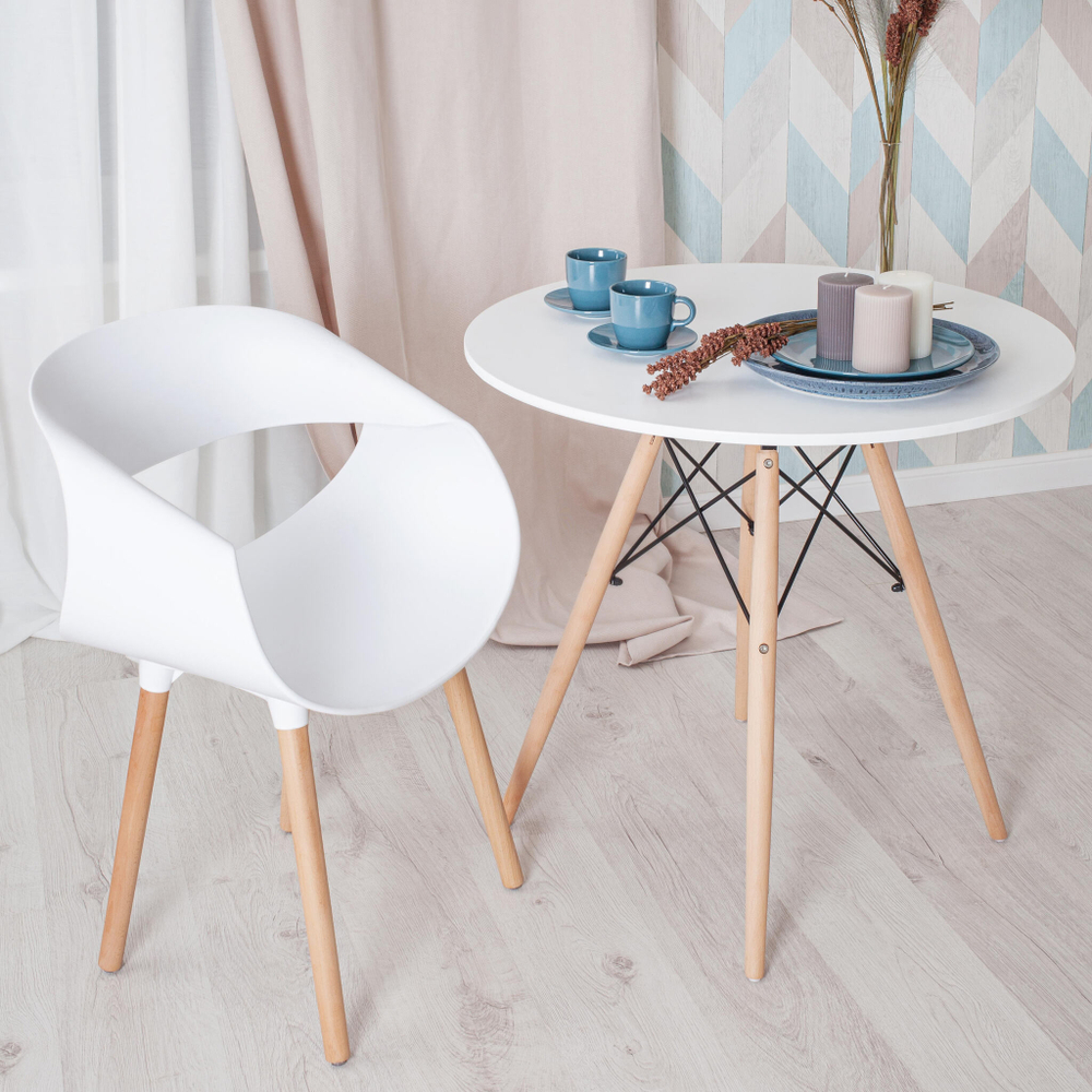 Стол CINDY NEXT (mod. 70-80 MDF) металл/мдф/бук, белый/натуральный, D80х75см