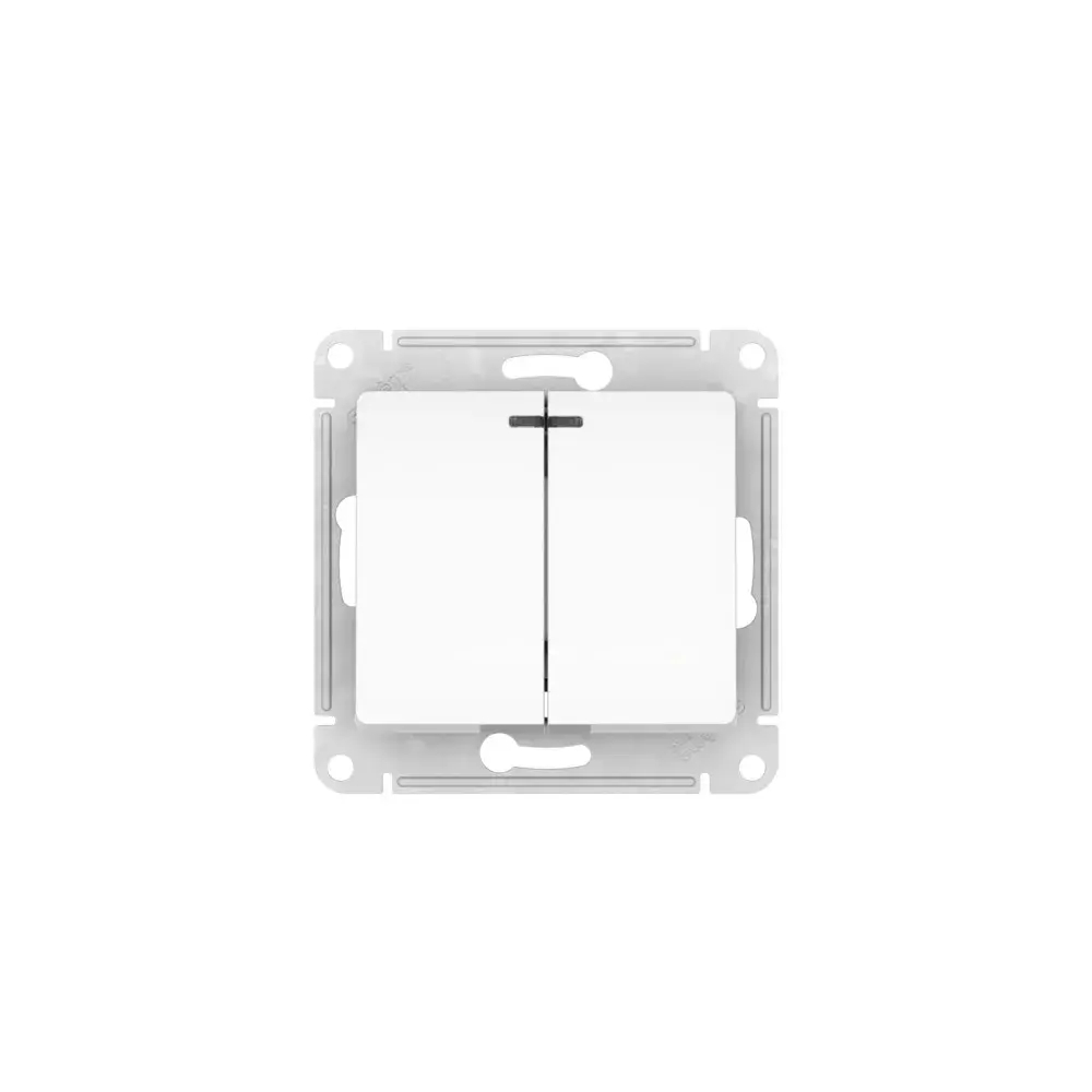 GLOSSA 2-клавишный ВЫКЛЮЧАТЕЛЬ с подсветкой, сх.5а, 10АХ, мех., быстрозажим. клем., БЕЛЫЙ