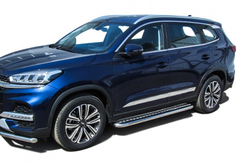 Пороги из нержавейки Chery Tiggo 8 (2018-2023) d57 с алюминиевым листом