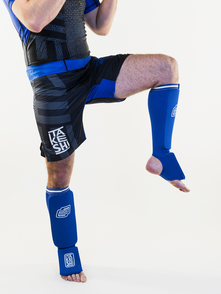 Защита голень-стопа эластичная ткань  TFG Союз ММА Blue (синий)