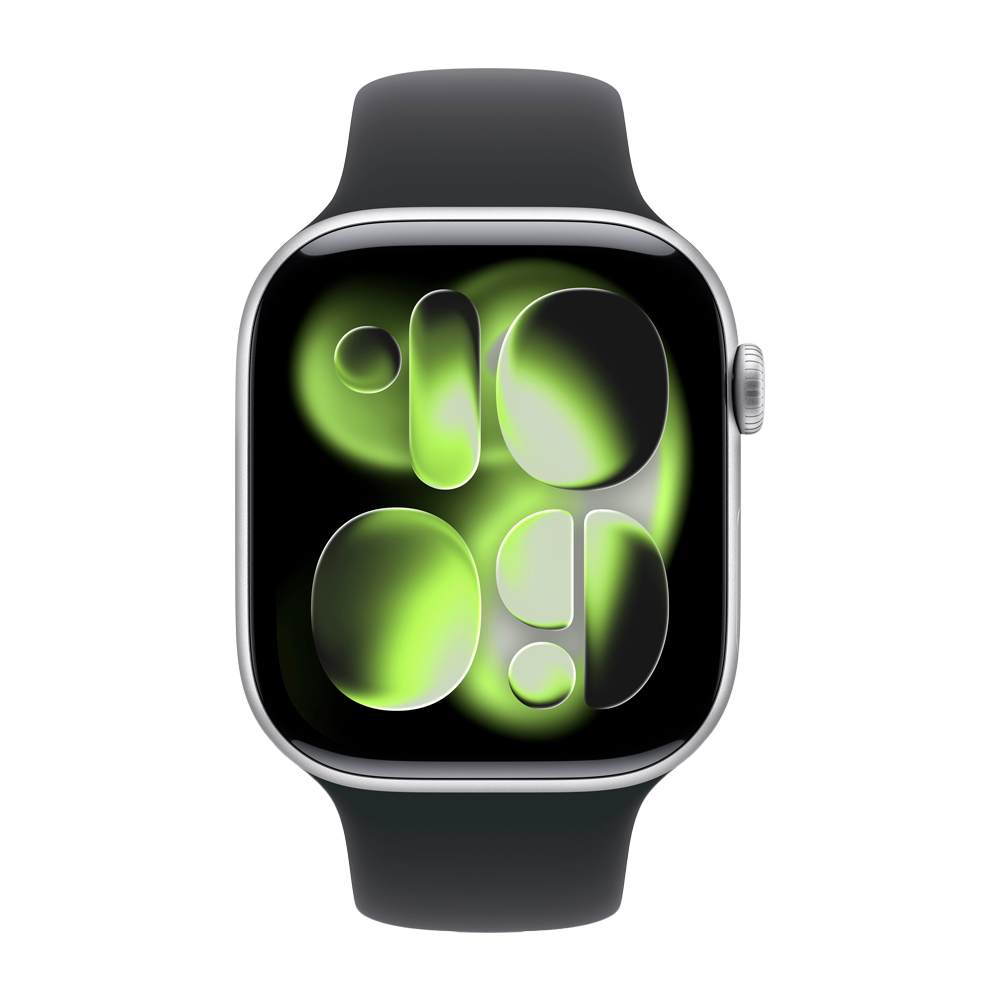 Умные часы Apple Watch Series 11 GPS, 46mm, Silver Aluminium Case with Black Sport Band, M/L