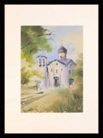 Картина авторская акварельная в паспарту 21х30 см на стену для интерьера "Осень в Выбутах"