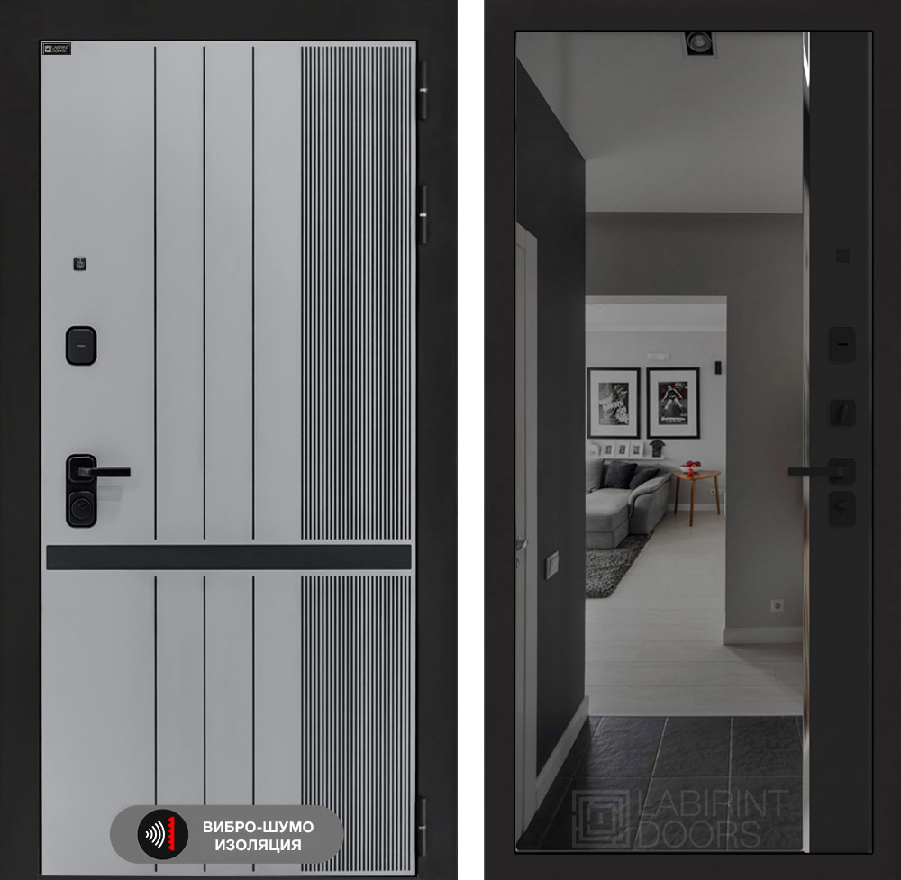 Входная дверь Лабиринт SKYLAB - Зеркало панорама с тонировкой Черный кварц