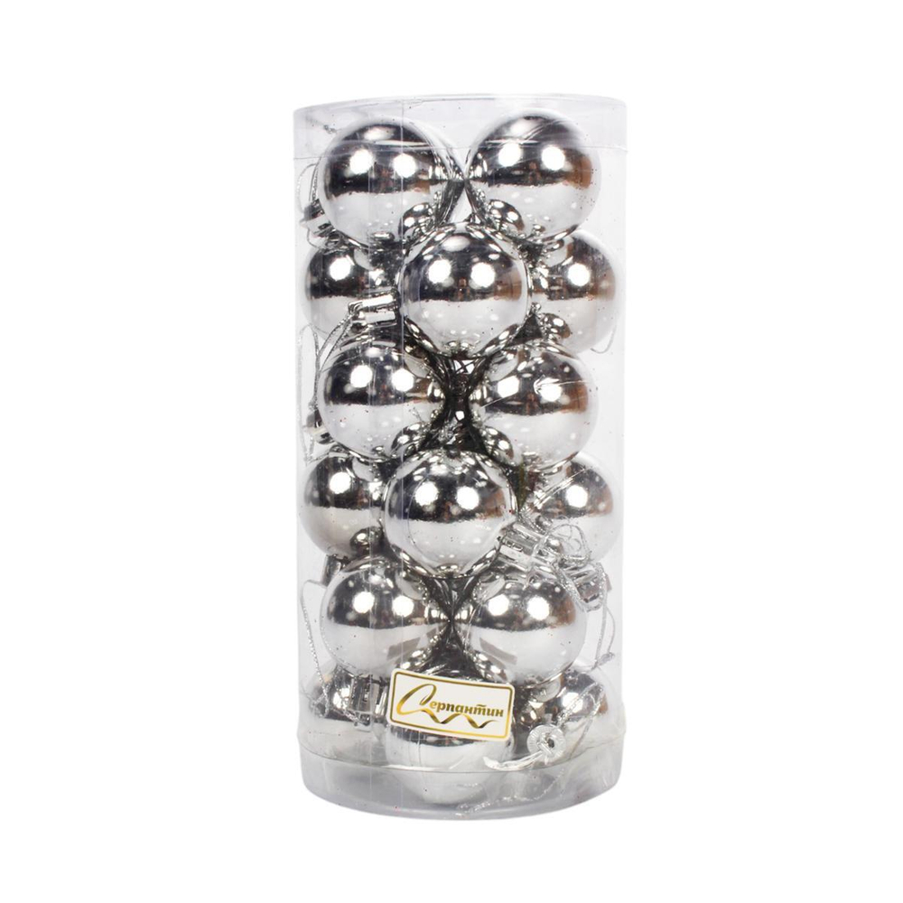 Новогодние шары 4 см (набор 24 шт) "Глянец", серебро (Серпантин)