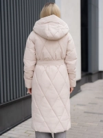 Пуховик стеганный зимний длинный с капюшоном