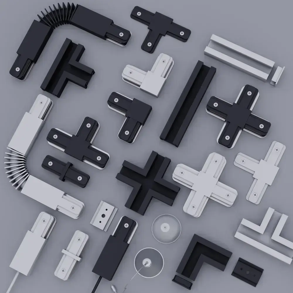 Трековая система освещения CITY 2TRA 220V 1.5м. Чёрный шинопровод осветительный двух-контактный однофазный трек подвесной/накладной 34x19x1500mm IP20/ коннектор для подключения и заглушка в комплекте