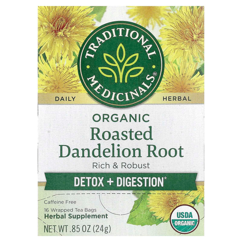 Traditional Medicinals, органический обжаренный корень одуванчика, без кофеина, 16 чайных пакетиков в упаковке, 24 г (0,85 унции)