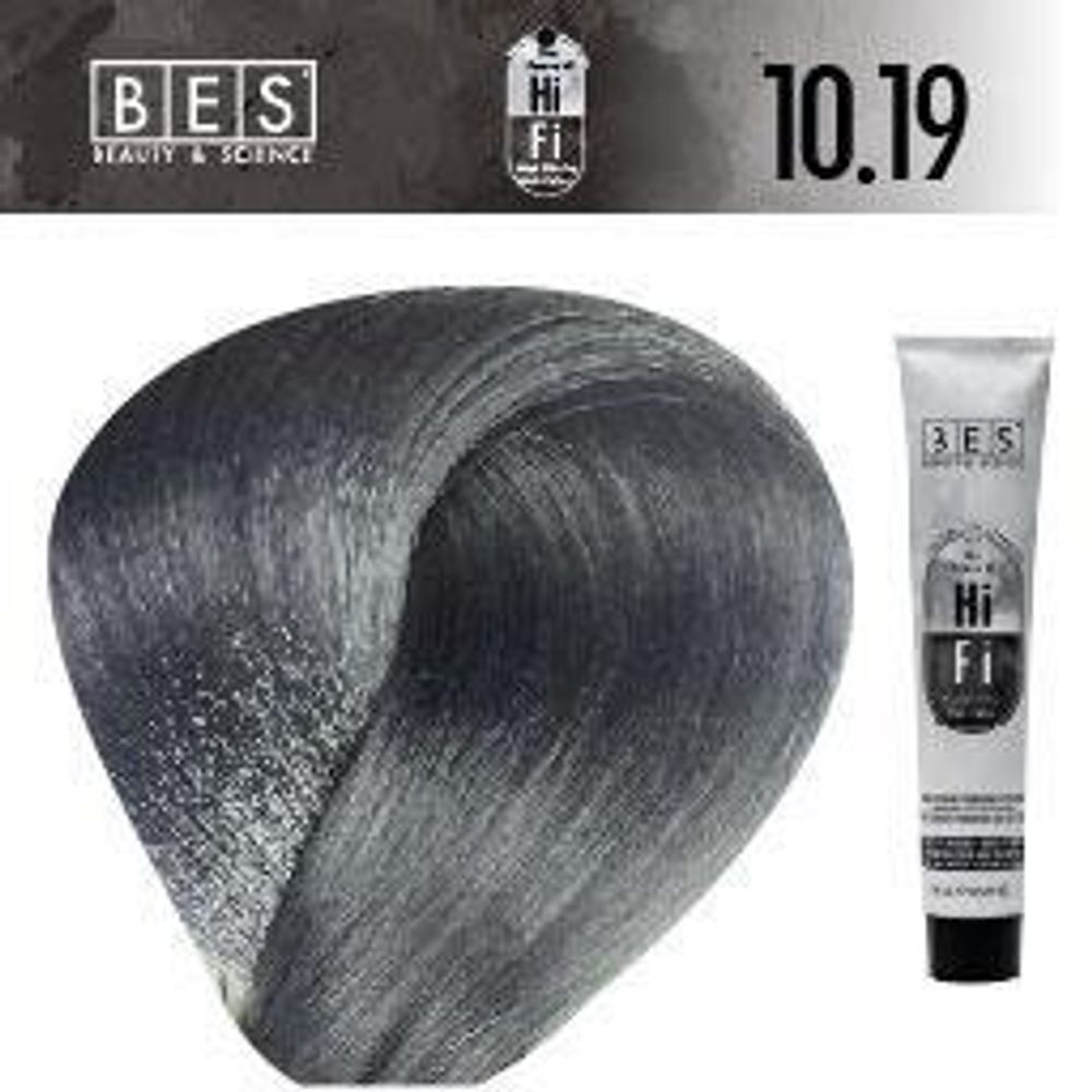 Перманентная краска для волос BES HI-FI 10.19 (синий платиновый пепельный блонд), 100 мл