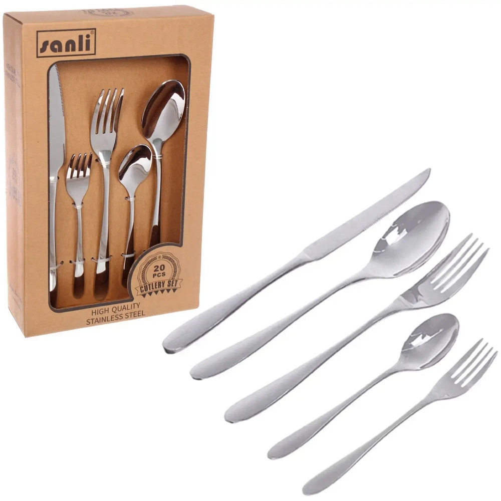 Набор столовых приборов «SANLI» 20шт (4ножа, 4ст.вилки, 4дес.вилки,4ст.ложки, 4ч.ложки), цвет серебро