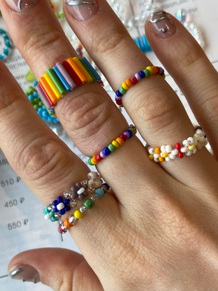 rainbow flower rings set