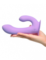 Сиреневый перезаряжаемый вибратор с клиторальным отростком Duo Pleasure Wallbang-Her - 17,5 см. (Цвет: сиреневый)