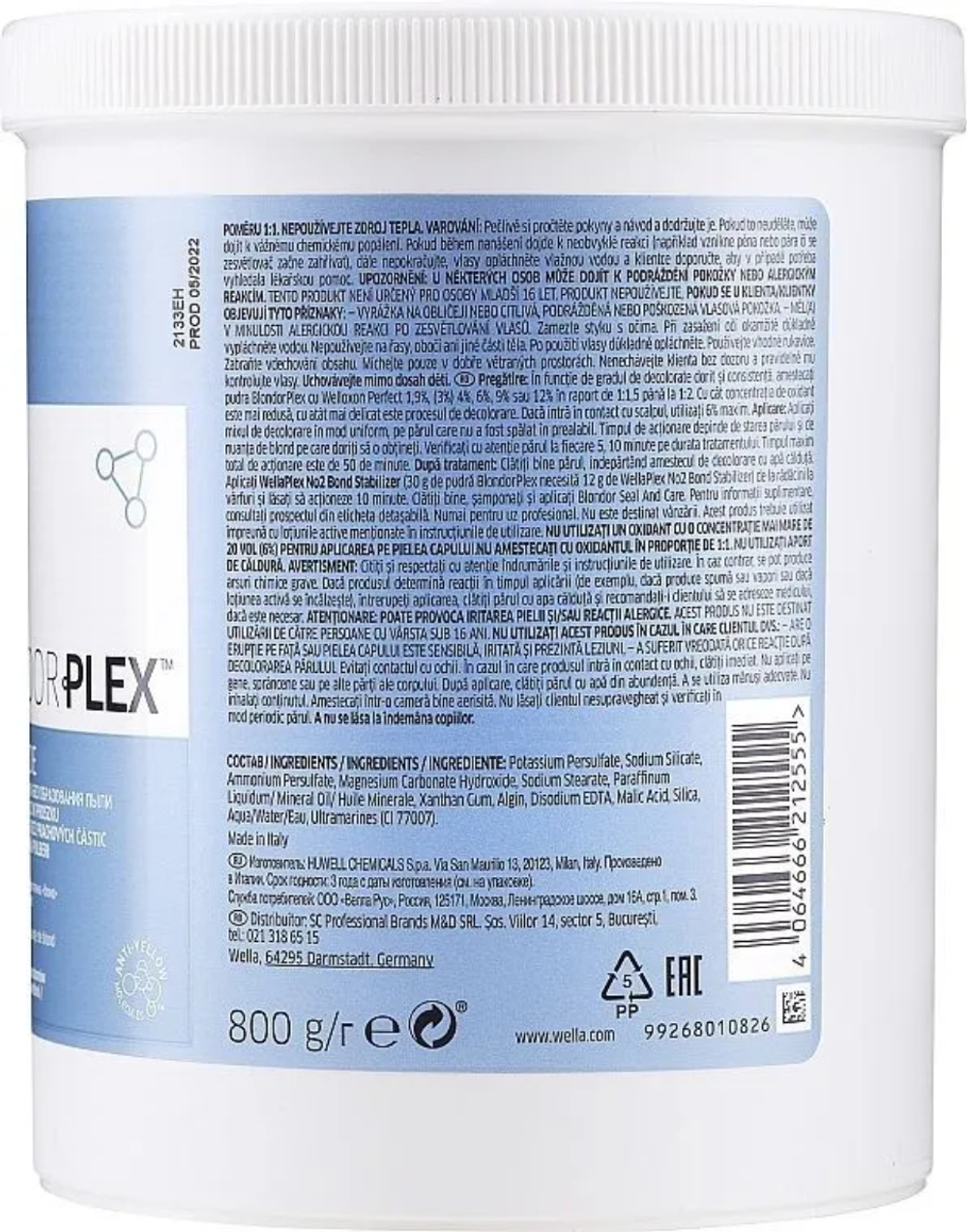 Wella Blondor Plex 9 - Обесцвечивающая пудра без образования пыли 800 г