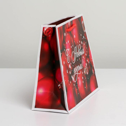 Пакет подарочный S горизонтальный, "С Новым годом" Красные шары, 23*18*8 см (Д*В*Ш), 1шт.