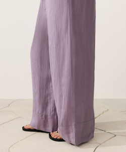 OYSHO Прямые брюки из 100% льна с декоративной строчкой, сиреневый