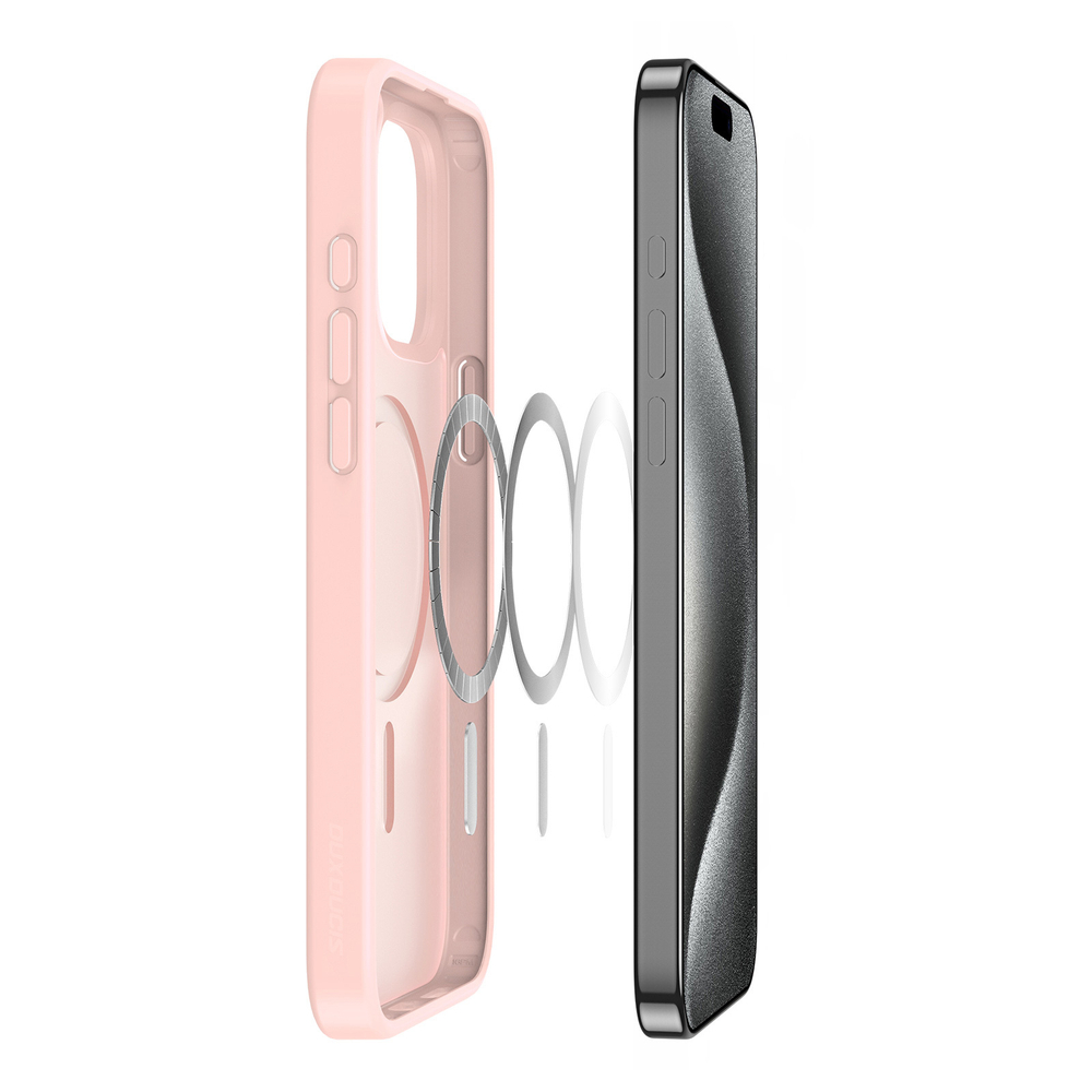 Прозрачный матовый чехол с рамками розового цвета (Light Pink) и с MagSafe от Dux Ducis для iPhone 15 Pro, серия Yind Series Case