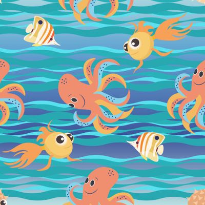 Веселый осьминог и морские рыбы