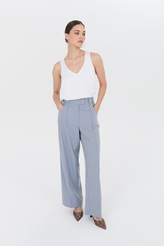 Брюки прямые со стрелкой, серо-голубой