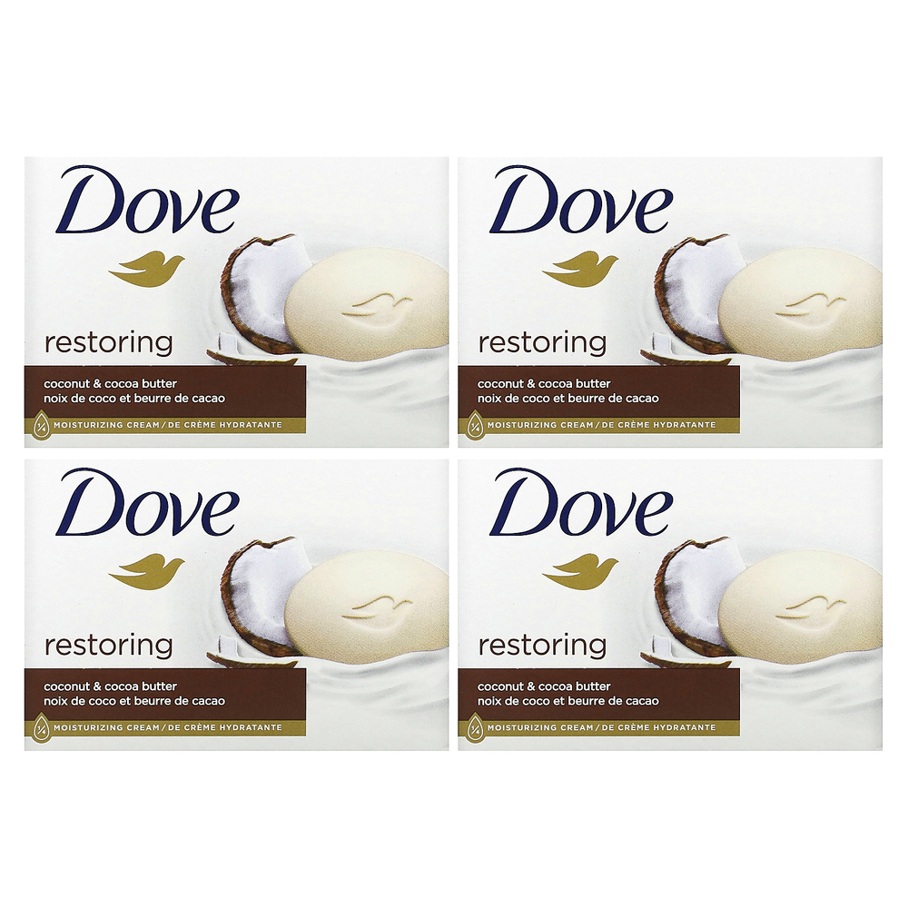 Dove, Косметическое мыло Purely Pampering, аромат «Кокосовое молоко и лепестки жасмина», 4 шт. по 113 г