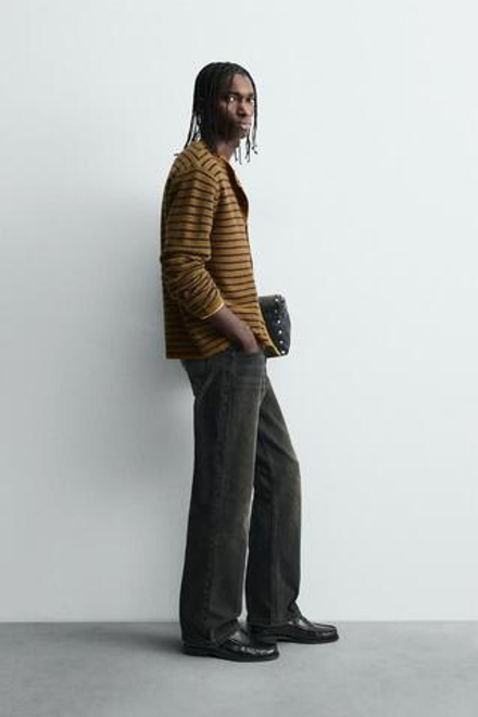 ZARA ЖАККАРДОВЫЙ КАРДИГАН В ПОЛОСКУ, ГОРЧИЧНЫЙ