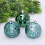 Новогодние шары 8 см (набор 3 шт) «Микс фактур», темный нефрит