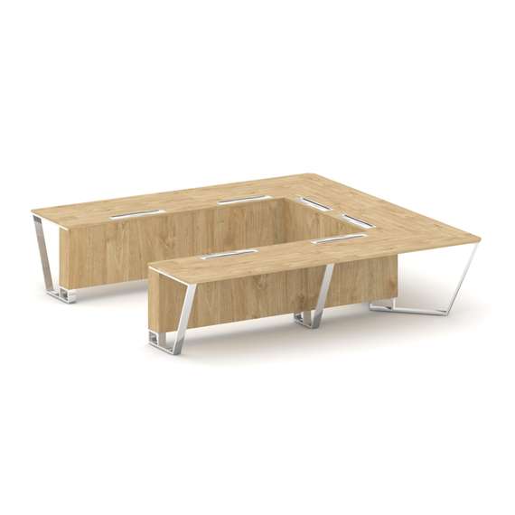 Steel Meet Стол переговорный П-образный MDK-PR.B.SP-11P Тиквуд Светлый/Нержавеющая Сталь/Хром 3200*3
