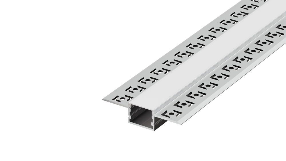 Встраиваемый алюминиевый анод. профиль под шпаклевку,  60, 3х15х2000мм. В комплекте матовый экран,  4 торцевые заглушки,  алюминий