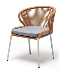 "Милан" стул плетеный из роупа, каркас алюминий светло-серый (RAL7035) муар, роуп оранжевый меланж круглый, ткань светло-серая