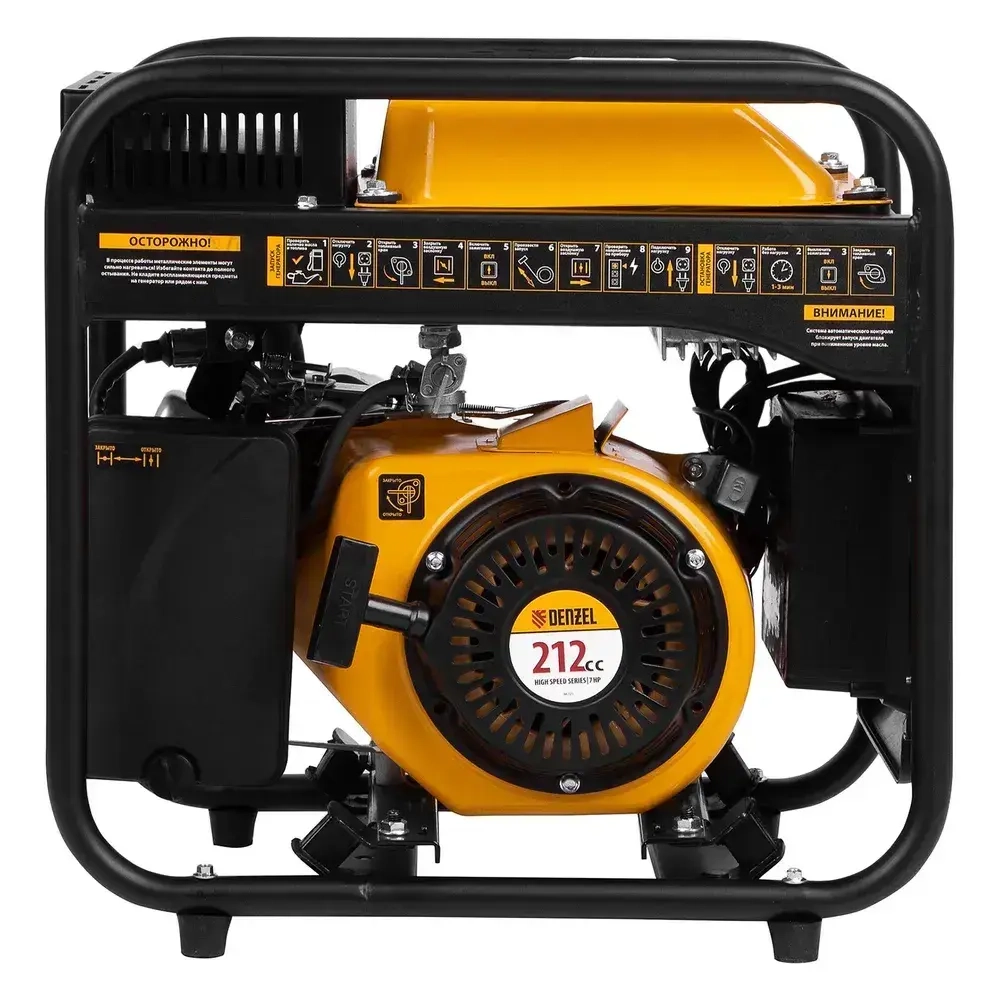 Генератор инверторный DENZEL GT-3500iF, 3.5 кВт и 212 см3 объем двигателя, 230 В и 5 л объем топливного бака, ручной стартер, 2 розетки 16 А и выход постоянного тока 12В 94705
