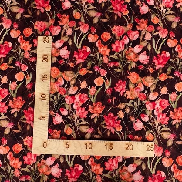 В ПУТИ, ТЮЛЬПАНЫ НА БОРДОВО-ШОКОЛАДНОМ ФОНЕ - 100% хлопок 2