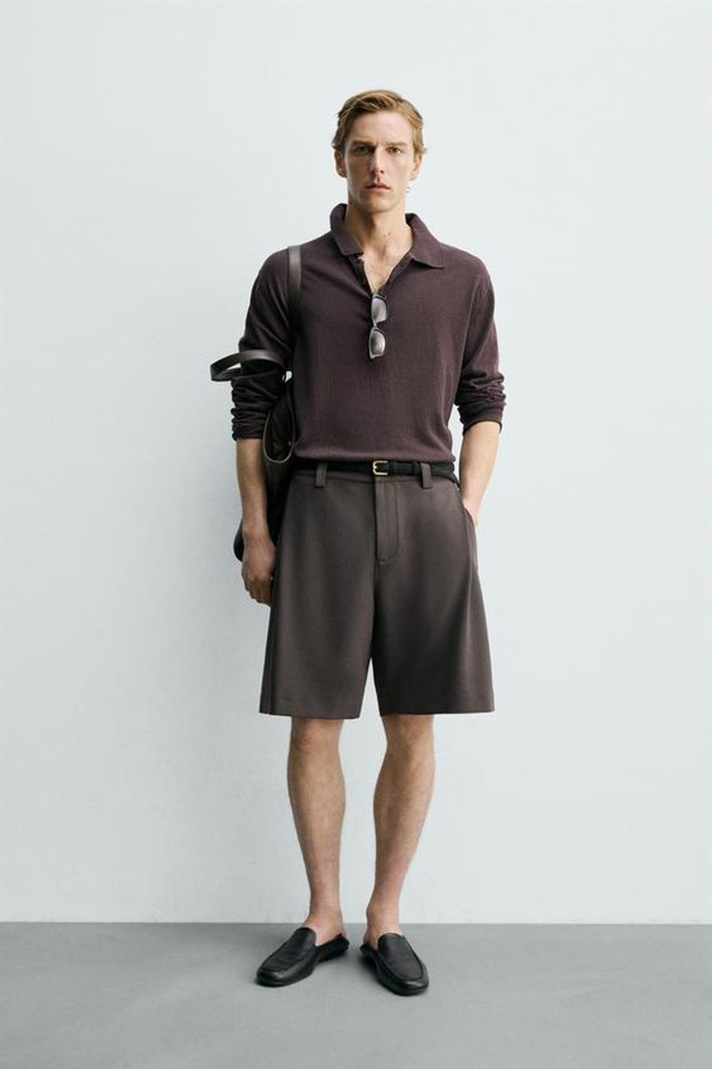 ZARA ШОРТЫ RELAXED FIT С БОКОВЫМИ СКЛАДКАМИ, ШОКОЛАДНЫЙ