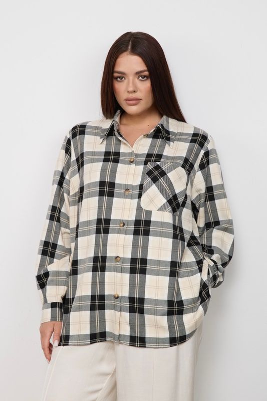 Рубашка в клетку прямого кроя, черно-белый