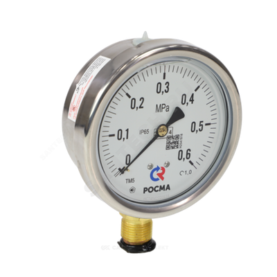 Манометр гидрозаполненный ТМ-520Р.20 радиальный Дк100мм 0-0,6 МПа кл.1,0 G1/2" силикон Росма 00000030537
