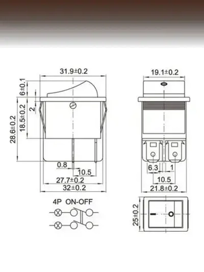 Красная кнопка тумблер выключатель, с подсветкой 16A-220V, KCD4-101/4PN, 1 штука