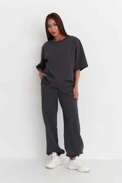 Футболка оверсайз из рифленого хлопка цвета антрацит