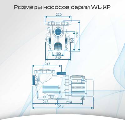 WL-KP1606 - Насос для бассейна 2,0 HP / 1,6 кВт / 27,9 м³/ч / до 223 м³ / 2,5″