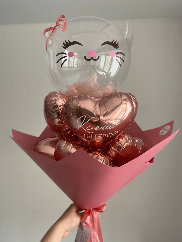 Букет из сердец розовое золото кошечка/киса №5031