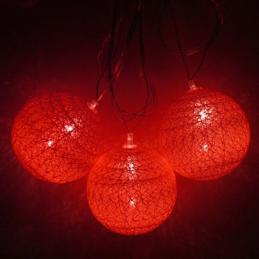 Гирлянда для дома 4 м, 20 ламп LED с насадками «Шар плетеный» d6 см, прозр.провод, IP-20, Красные шары (с возможностью соединения)