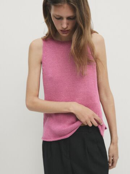 Massimo Dutti Вязаный топ с круглым вырезом, розовый