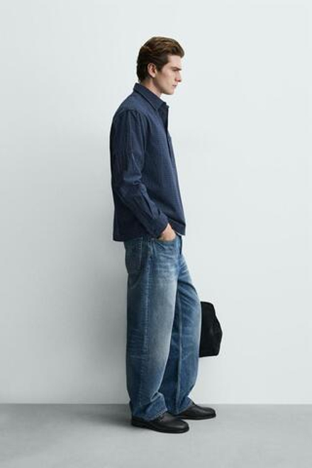 ZARA РУБАШКА-ПОЛО REGULAR FIT В КЛЕТКУ, СИНИЙ