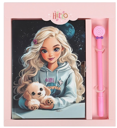 Блокнот 13,5*18 см 50л. с замком "Девочка со щенком" с ручкой (Darvish)