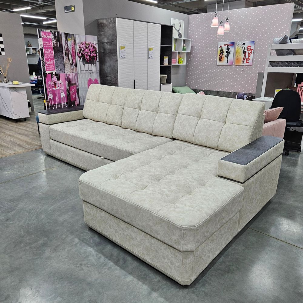 Диван-кровать "Консул" с оттоманкой ПБ, (Nappa-01/накладки Бетон