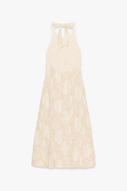 ZARA ЖАККАРДОВОЕ ПЛАТЬЕ-ХАЛТЕР, ЗОЛОТИСТЫЙ