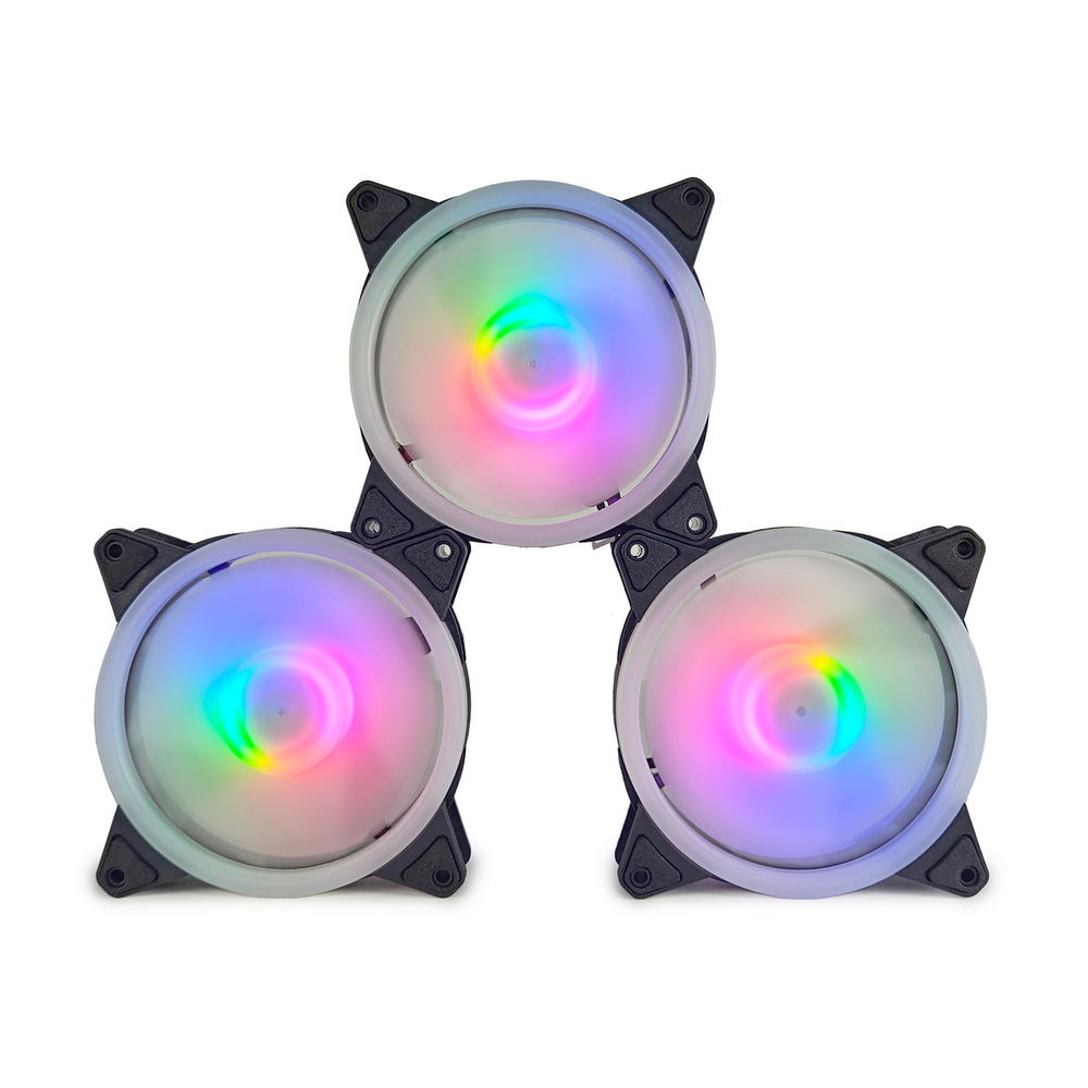 Комплект из 3 вентиляторов TESLA RGB120-DB3, 120мм, 1200rpm, 3-pin+Molex, черный-белый/FRGB, 38CFM, 21дБ, антивибропрокладки (TSL-120-DB3)